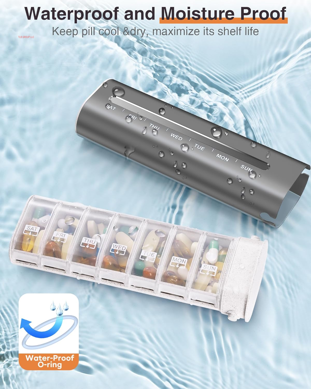 Metal Weekly Pill Organizer, Aluminum Daily Pill Box, 7 Day Portable Travel Pill Case, Large Capacity Pill Holder Container for Pills, Medicines, Vitamins, Fish Oil, Supplements, Steel Grey