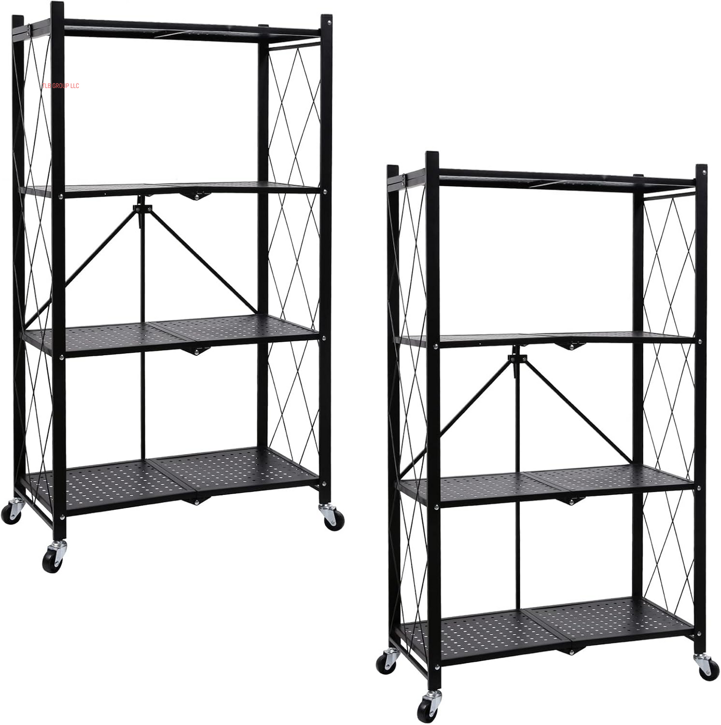 Heavy Duty 3-Tier Foldable Metal Rack, 14.96" D X 27.95" W X 34.25" H Storage Shelving Unit 750 Lbs with Wheels Moving Organizer Shelves for Garage Kitchen, Black