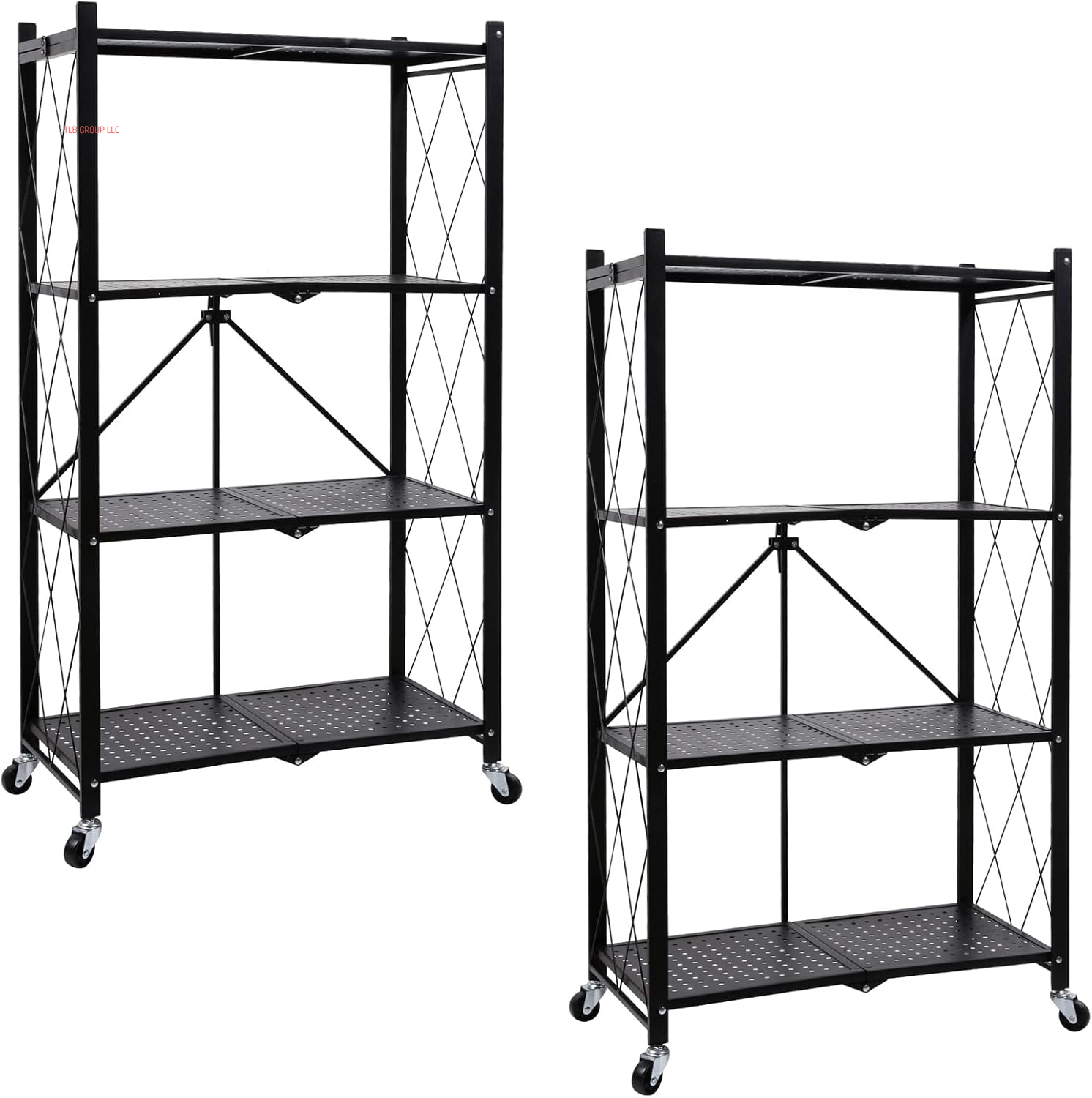 Heavy Duty 3-Tier Foldable Metal Rack, 14.96" D X 27.95" W X 34.25" H Storage Shelving Unit 750 Lbs with Wheels Moving Organizer Shelves for Garage Kitchen, Black