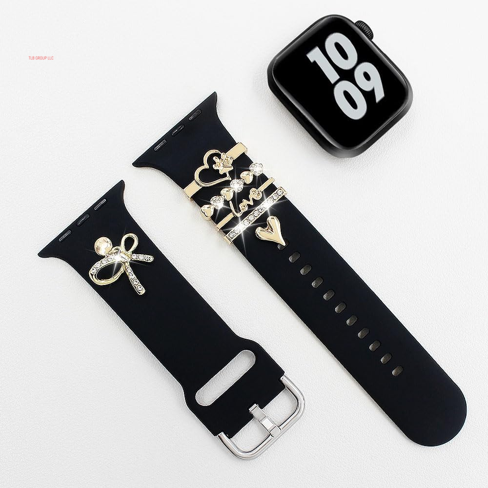 Stylish Silicone Band Compatible with Apple Watch Bands Women 49 46 45 44 42 41 40 38Mm,Wristband with Unique Charms Pendants for Iwatch Series 10 9 8 7 6 5 4 3 SE Ultra 2
