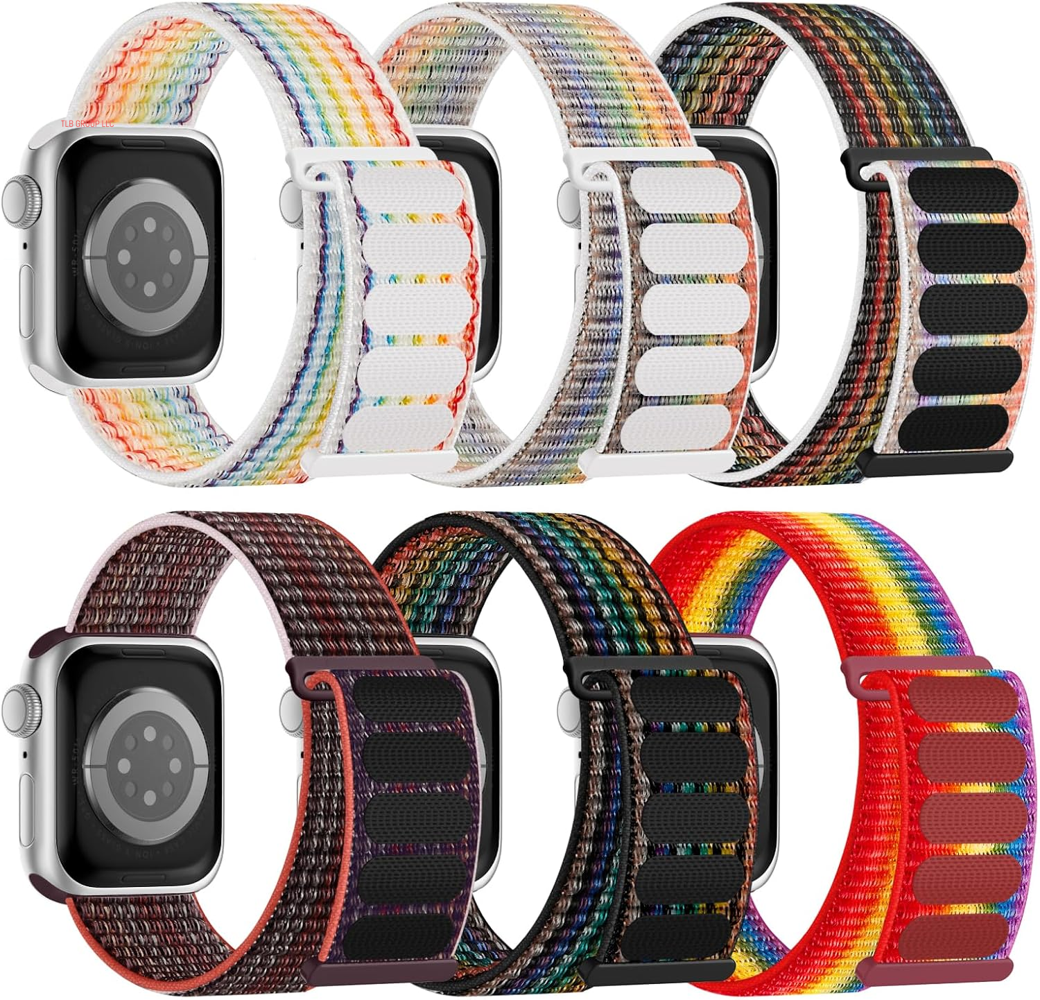 6 Pack Sport Nylon Loop Band Compatible with Apple Watch Bands 38Mm 40Mm 41Mm 42Mm 44Mm 45Mm 46Mm 49Mm for Women Men, Adjustable Breathable Braided Straps for Iwatch Series 10/9/8/7/6/5/4/3/Se/Ultra