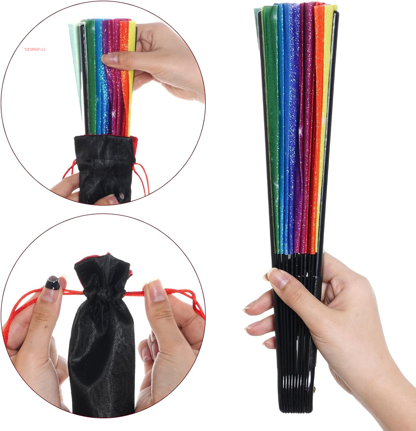 Rainbow Rave Folding Hand Fan, Large Line Dance Popping Fan, Festival Clacking Fan with Fabric Case, Perfect for Dance, Performance, Wedding, Party Decoration, Gift