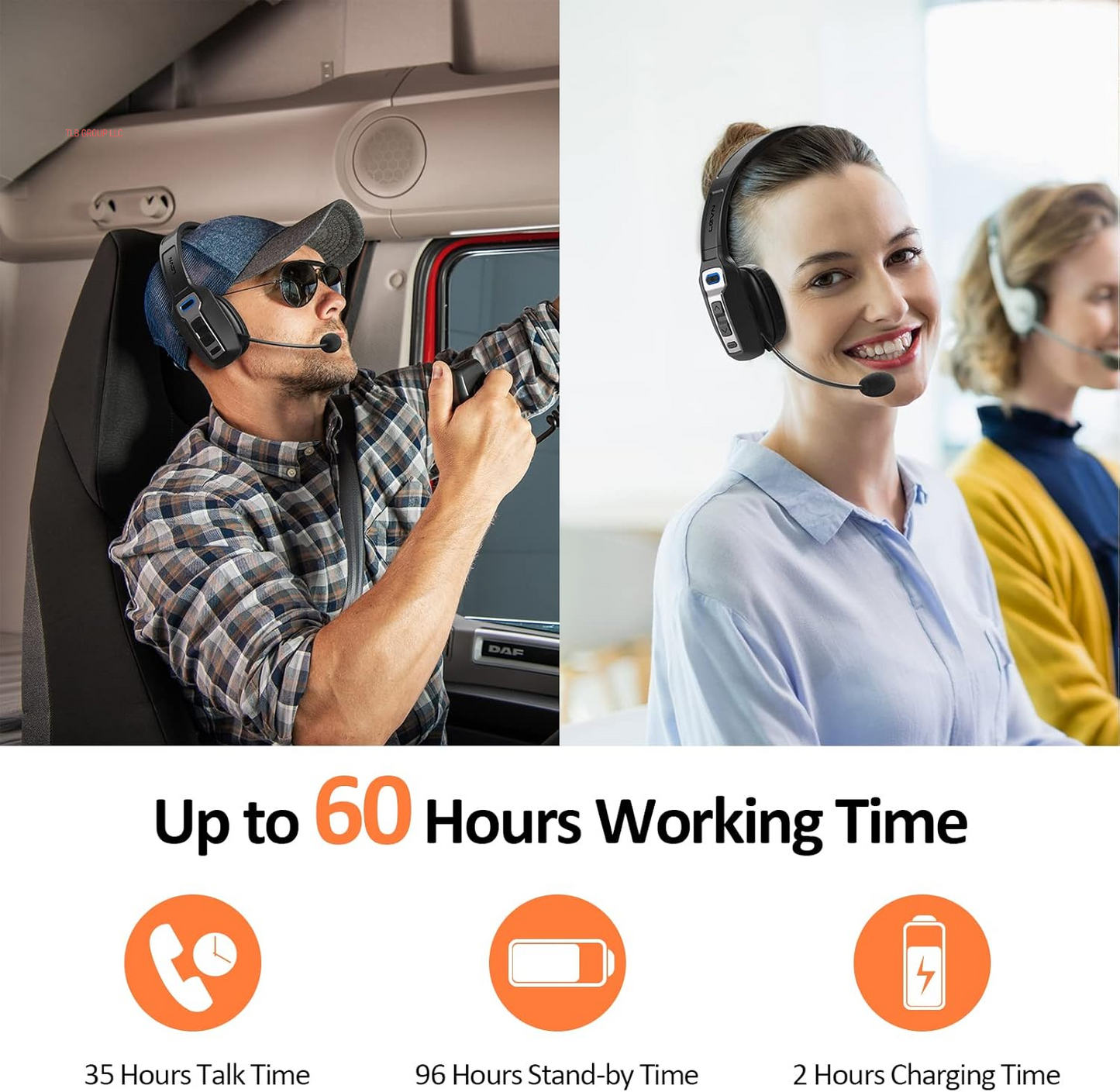 Bluetooth Headset with Microphone, Trucker Bluetooth Headset with AI Noise Cancelling & Mute Button, Wireless On-Ear Headphones 60 Hrs Working Time, for Trucker Home Office Remote Work Zoom