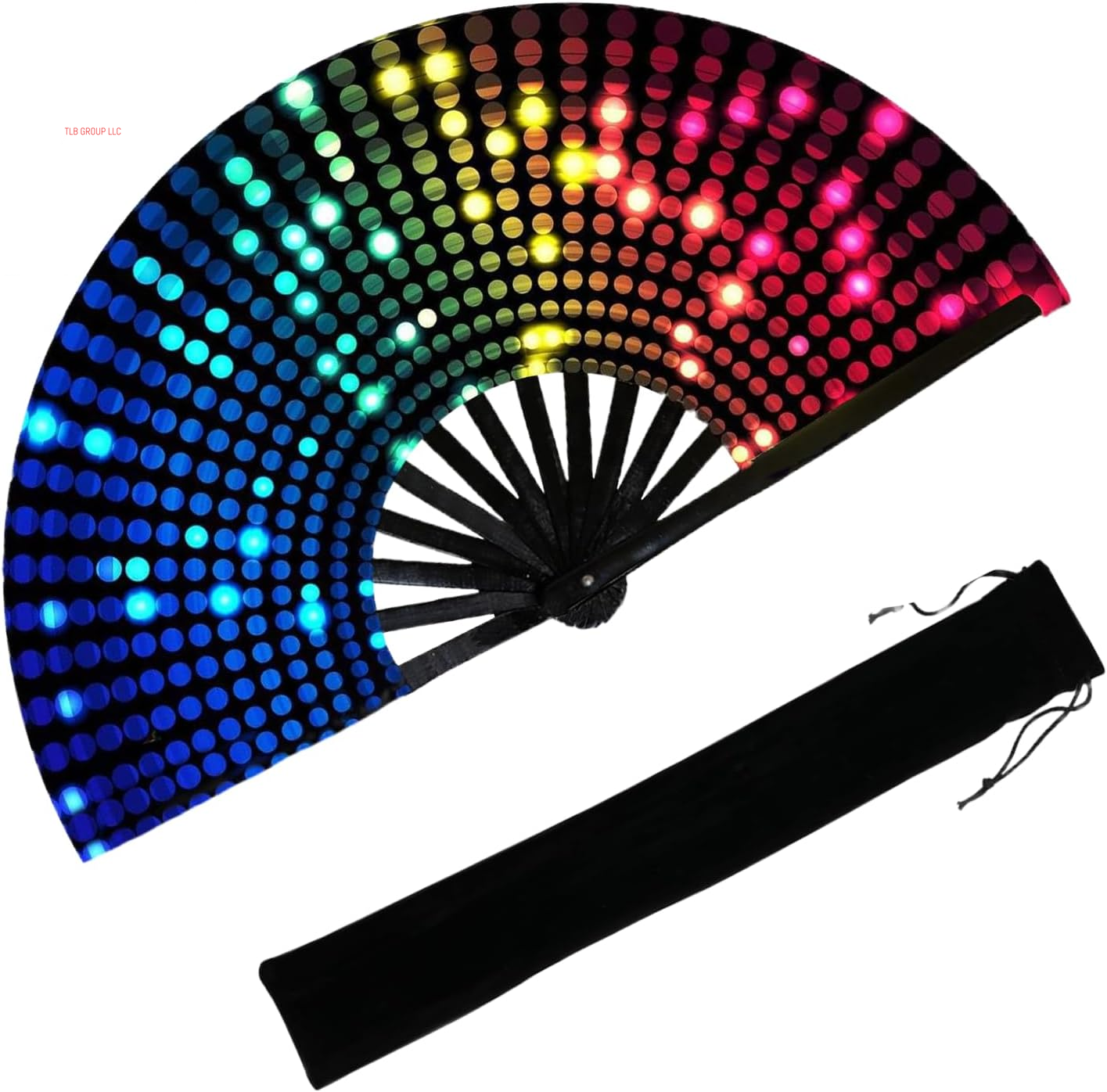 13‘’ UV Glow Large Rave Fan for Men Women, Popping Fan for Line Dancing, Decorative Folding Hand Fan for Party, Home Decoration, Gift, Music Festival Essential, EDM Rave Accessories (Waves)
