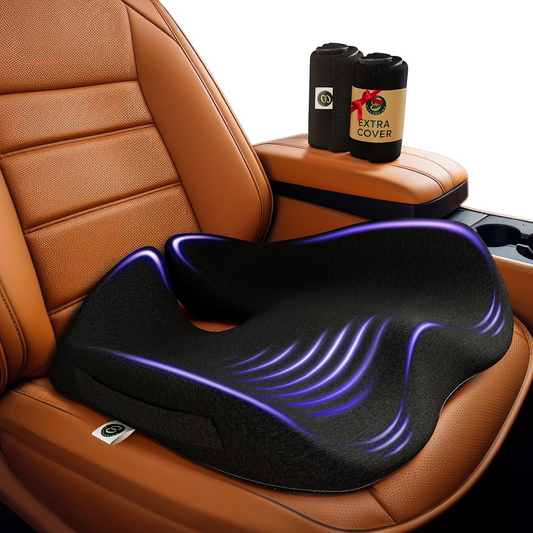 Memory Foam Car Seat Cushion for Back Pain Relief – 2025 Upgraded Car Cushions for Driving & Tailbone Pain. Non-Slip Pressure Relief Seat Pad for Truck Driver Essentials with Extra Cover (Black) TRUCK DRIVER