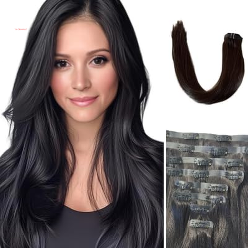Remy Cuticle Intact Double Drawn Real Human Hair Straight Hair Seamless Invisible Clip in Hair Extentions #2 Dark Chocolate Brown 110G 20 Inch 8 Pcs