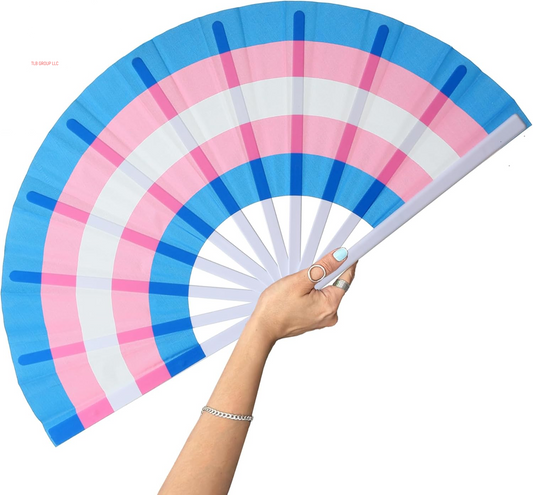 Rainbow Large Folding Fan-Hand Fan Popping Fans for Line Dancing Clacking Fans for Boots on the Ground Dance,Party,Outdoor,Decoration (Blue+Pink)