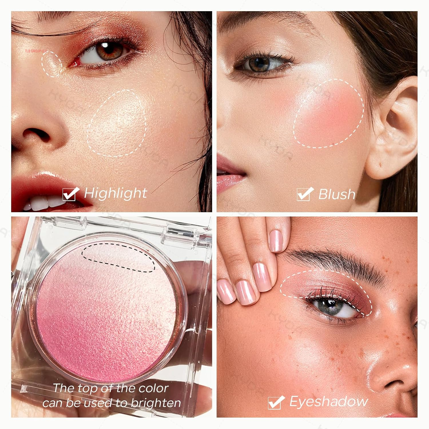 Pink Baked Blush, Pink Glow Powder for Blush and Highlighter, High Glossy Finish, Lightweight Blendable Shimmer Blusher, Multiuse Baked Powder, 0.53 Oz