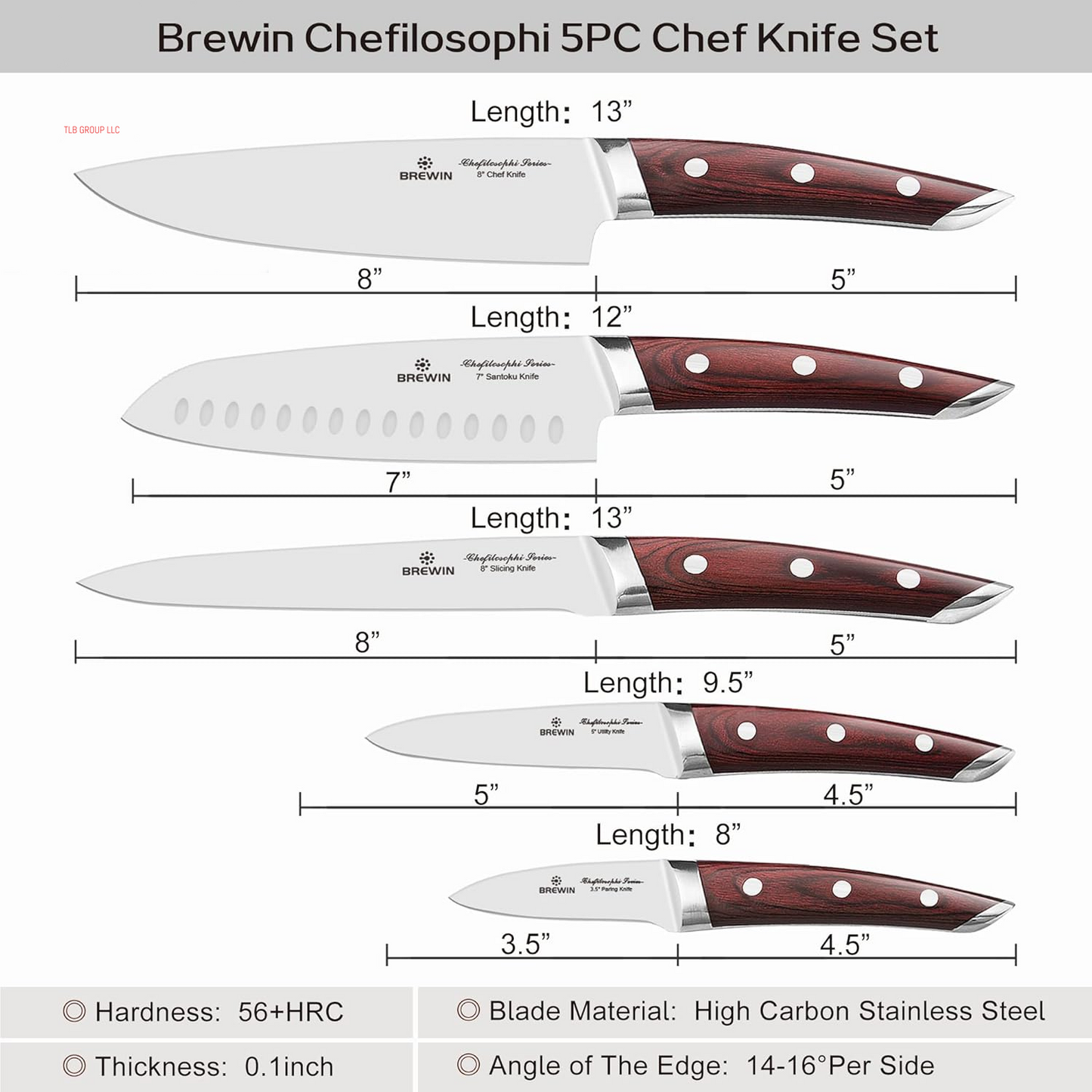 CHEFILOSOPHI Japanese Chef Knife Set 5 PCS with Elegant Red Pakkawood Handle Ergonomic Design,Professional Ultra Sharp Kitchen Knives for Cooking High Carbon Stainless Steel