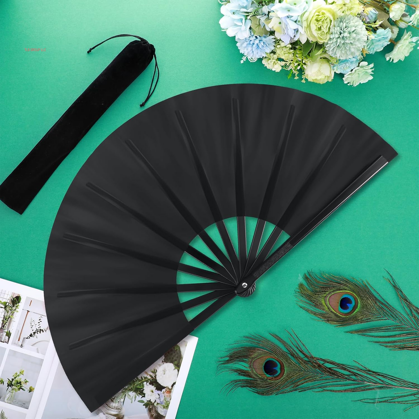 Large Folding Fans for Line Dancing Big Chinese Foldable Silk Clack Popping Fans for Line Dancing Make Sounds Boots on the Ground for Women Men Chinese Kung Fu Dance Party(Black)