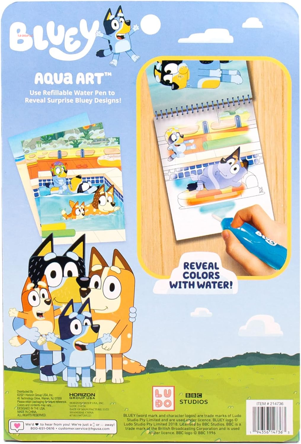 Bluey Aqua Art - Reusable Water Reveal Activity Pages with Water Pen for No-Mess Drawing and Coloring