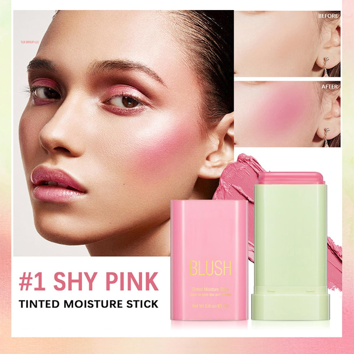 Multi-Use Makeup Blush Stick, Tinted Solid Moisturizer On-The-Go Blush, Multi-Use Cream Blush Stick for Cheek & Eyes & Lips, Waterproof Natural Nude Makeup for All Skin (1# Shy Pink)