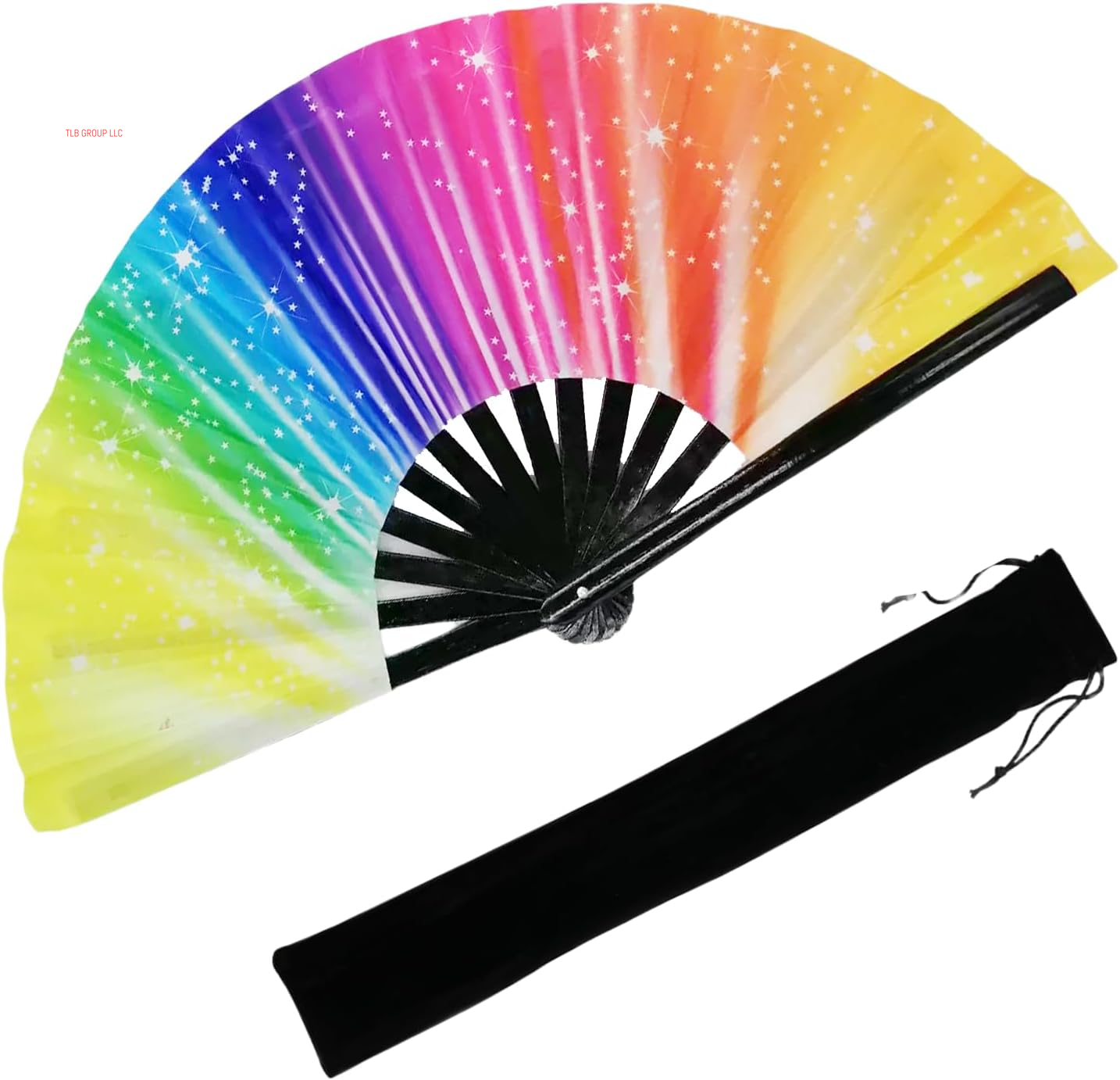 13‘’ UV Glow Large Rave Fan for Men Women, Popping Fan for Line Dancing, Decorative Folding Hand Fan for Party, Home Decoration, Gift, Music Festival Essential, EDM Rave Accessories (Waves)