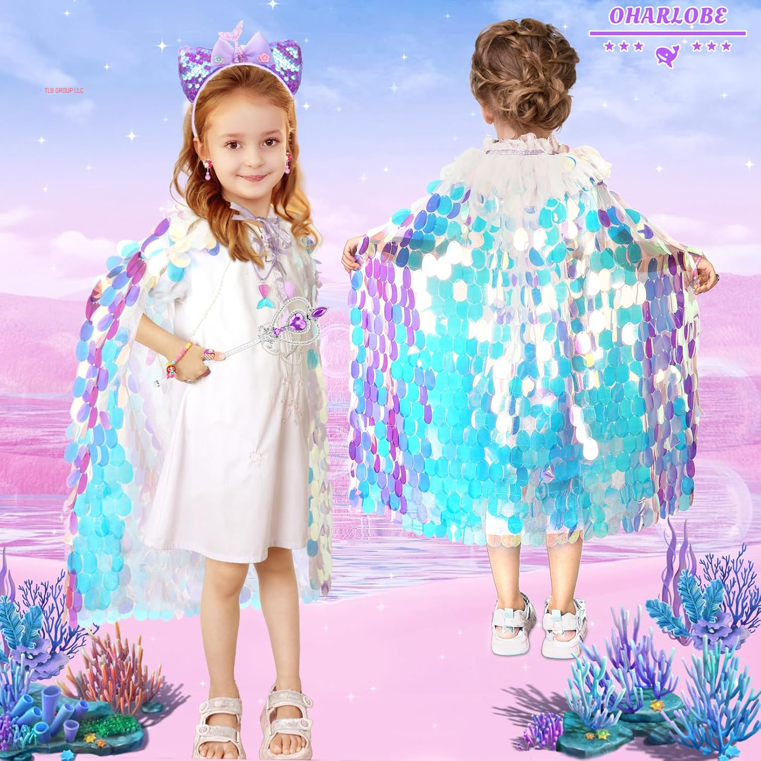 Princess Dress up for Girls 4-6, Mermaid Toddler Toys for Ages 3-8, 8 Pcs Shiny Sequin Princess Cape Set Kids Toys, Princess Girl Toys for Easter Halloween Birthday Christmas Gifts Party Favors