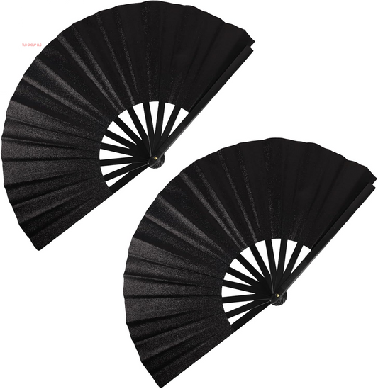 2 Pcs Clack Fans for Line Dancing, Large Folding Hand Fan for Line Popping for Carnival, Halloween, Burlesque, Ladies Rainbow Costumes and Holiday Accessories