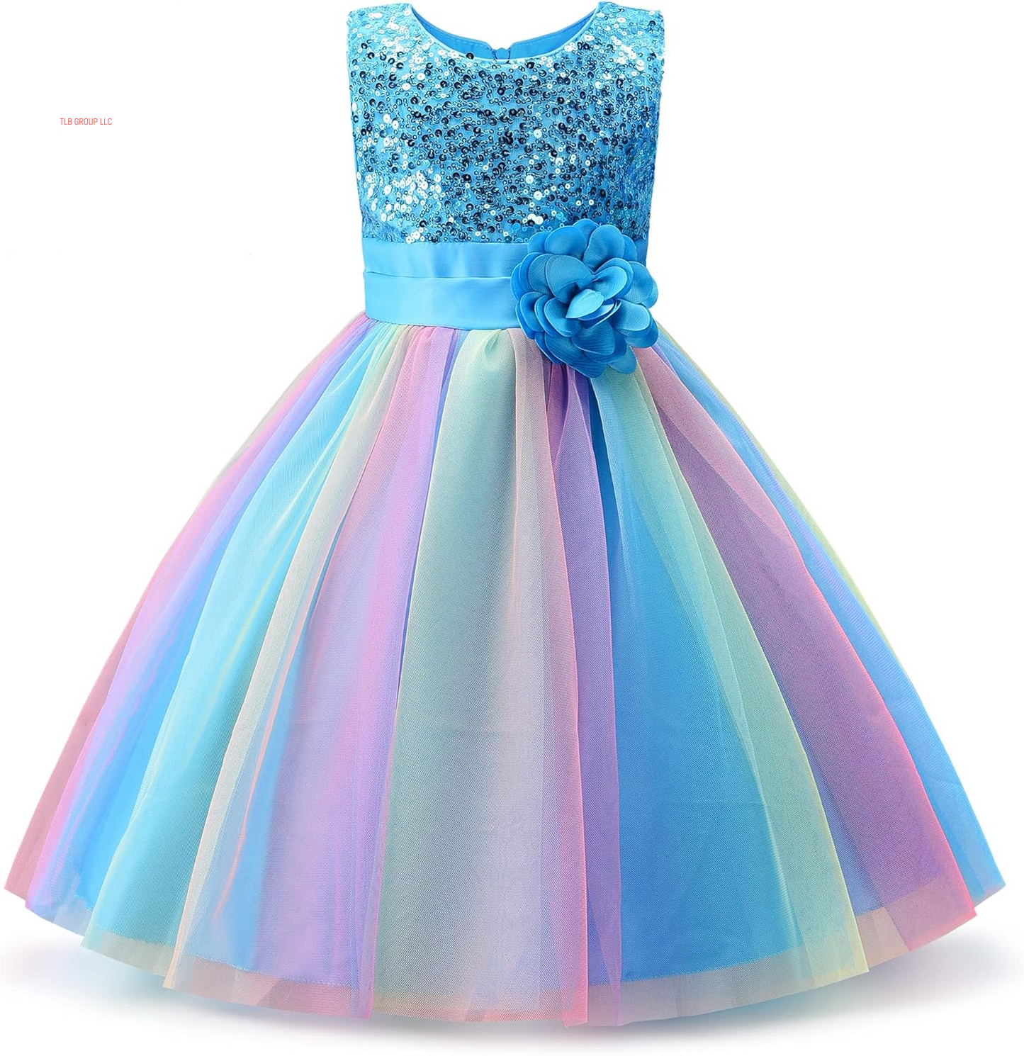 Little Girl'S Sequin Sleeveless Mesh Rainbow Dress for Wedding Party