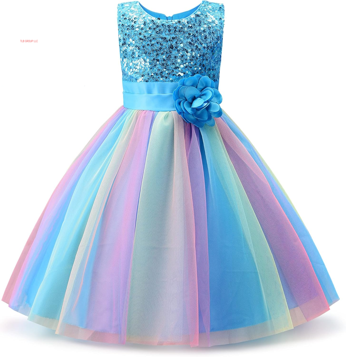 Little Girl'S Sequin Sleeveless Mesh Rainbow Dress for Wedding Party