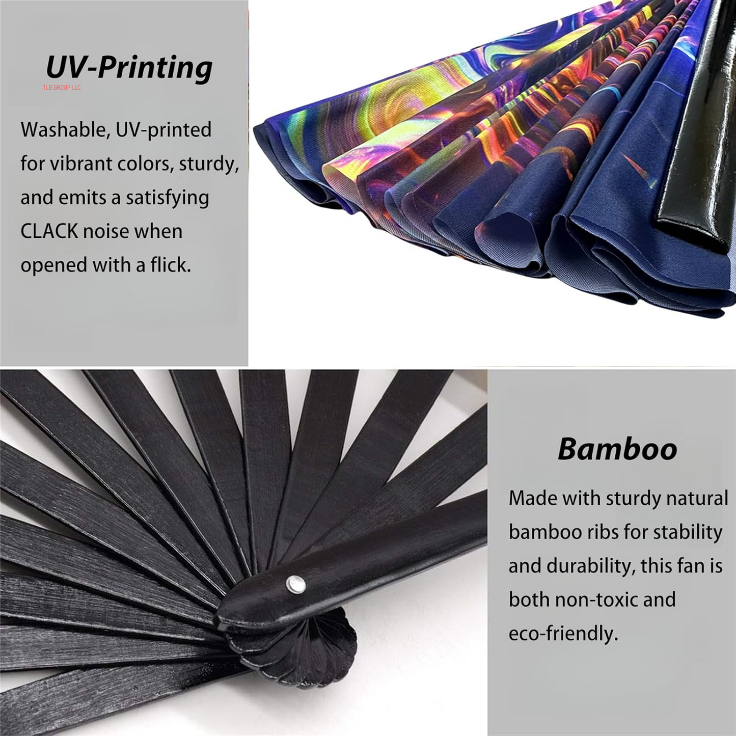 13‘’ UV Glow Large Rave Fan for Men Women, Popping Fan for Line Dancing, Decorative Folding Hand Fan for Party, Home Decoration, Gift, Music Festival Essential, EDM Rave Accessories (Waves)