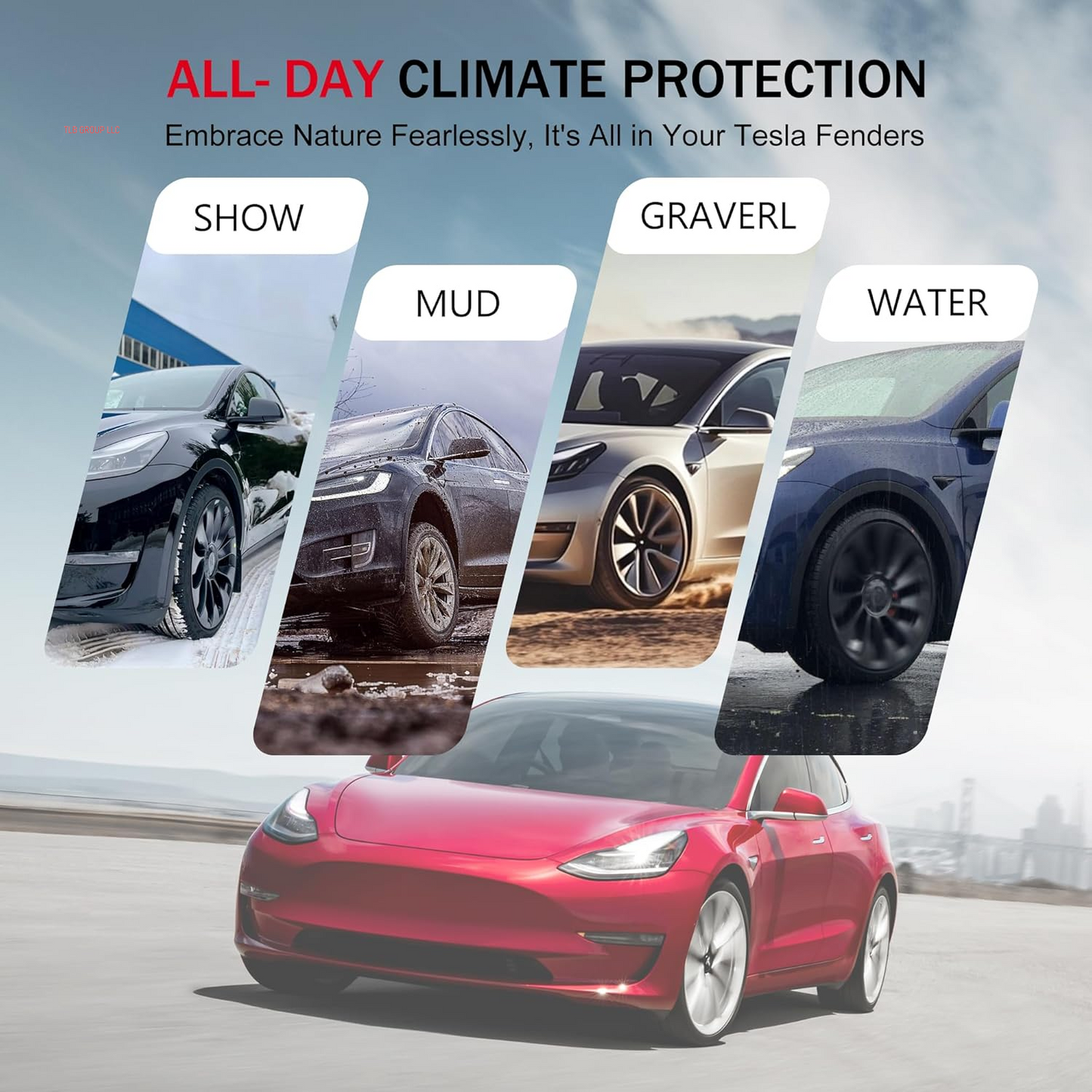 Mud Flaps for Tesla Model 3 Highland Fenders Splash Guards Non-Porous Durable All-Weather Protection Fenders for Tesla Accessories(Set of 4)