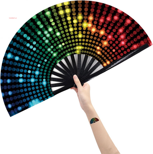 Large Folding Hand Rave Fan Popping Fan for Line Dancing Clacking Fans for Boots on the Ground Dance,Party,Decoration,Festival (DJ Lighting)