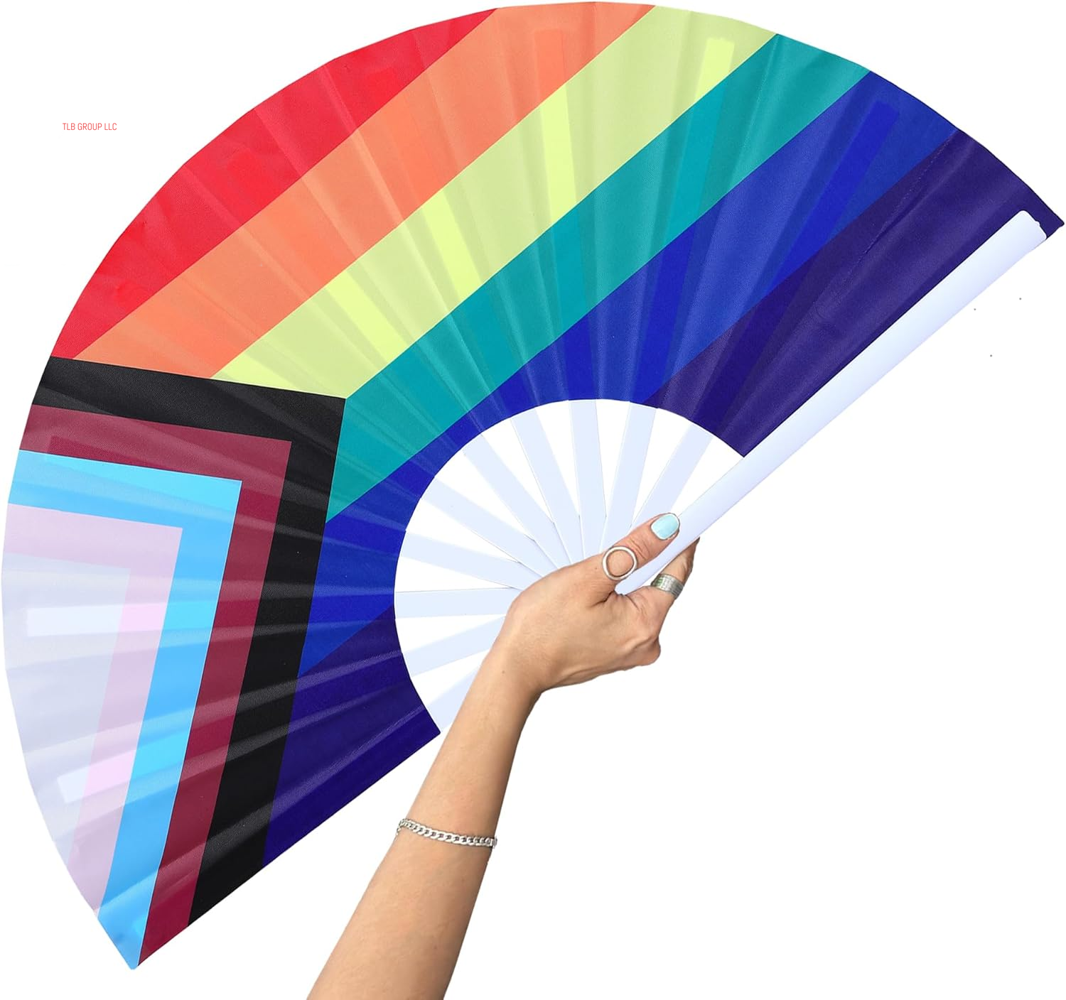 Rainbow Large Folding Fan-Hand Fan Popping Fans for Line Dancing Clacking Fans for Boots on the Ground Dance,Party,Outdoor,Decoration (Blue+Pink)