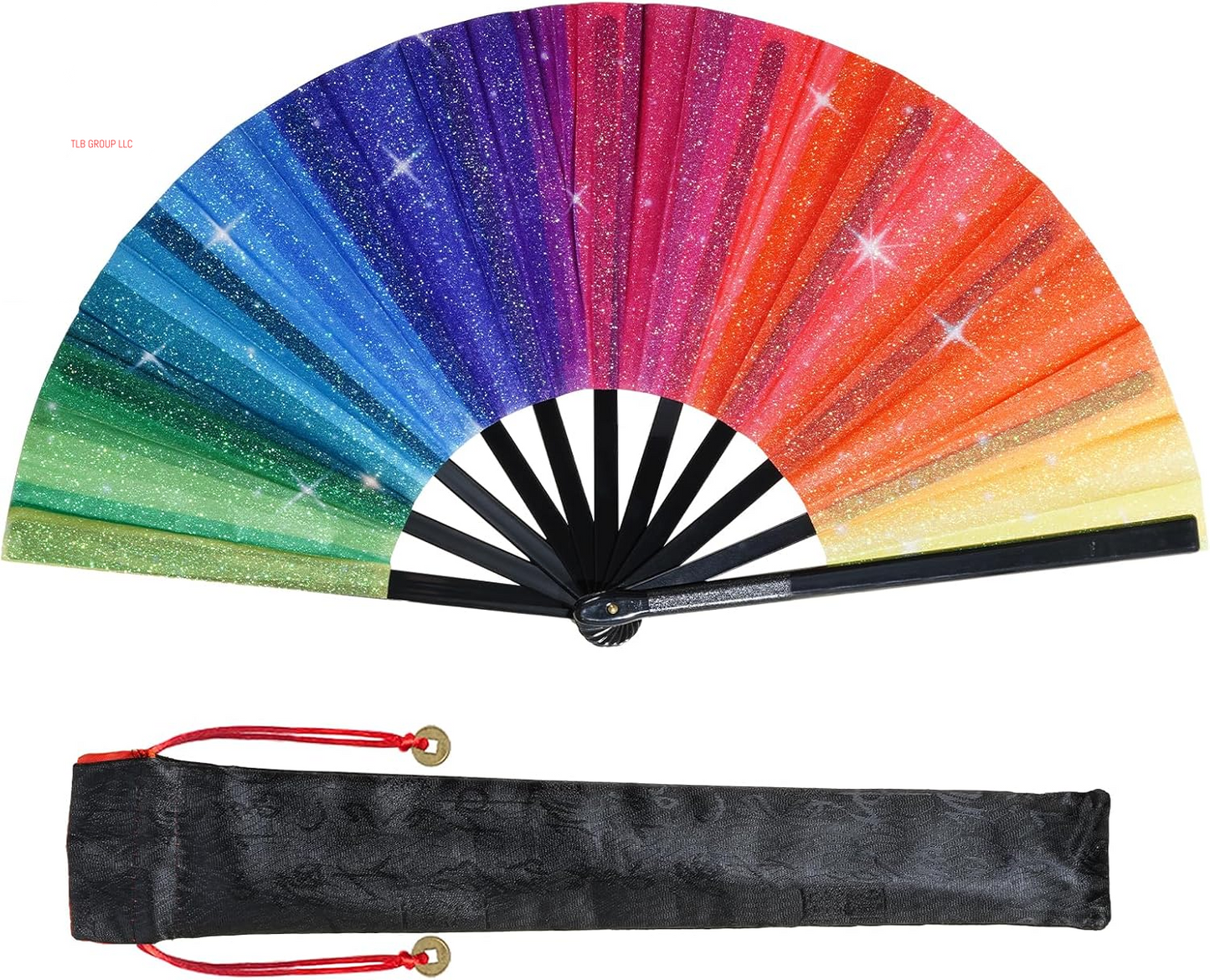 Rainbow Rave Folding Hand Fan, Large Line Dance Popping Fan, Festival Clacking Fan with Fabric Case, Perfect for Dance, Performance, Wedding, Party Decoration, Gift