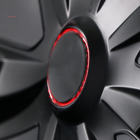 Car Wheel Center Decorative Ring Sticker Compatible with Tesla Model 3 Highland Model Y Juniper 2025-2020 Carbon Fiber Hubcaps Wheel Rim Frame Reflective Trim Accessories (Red)