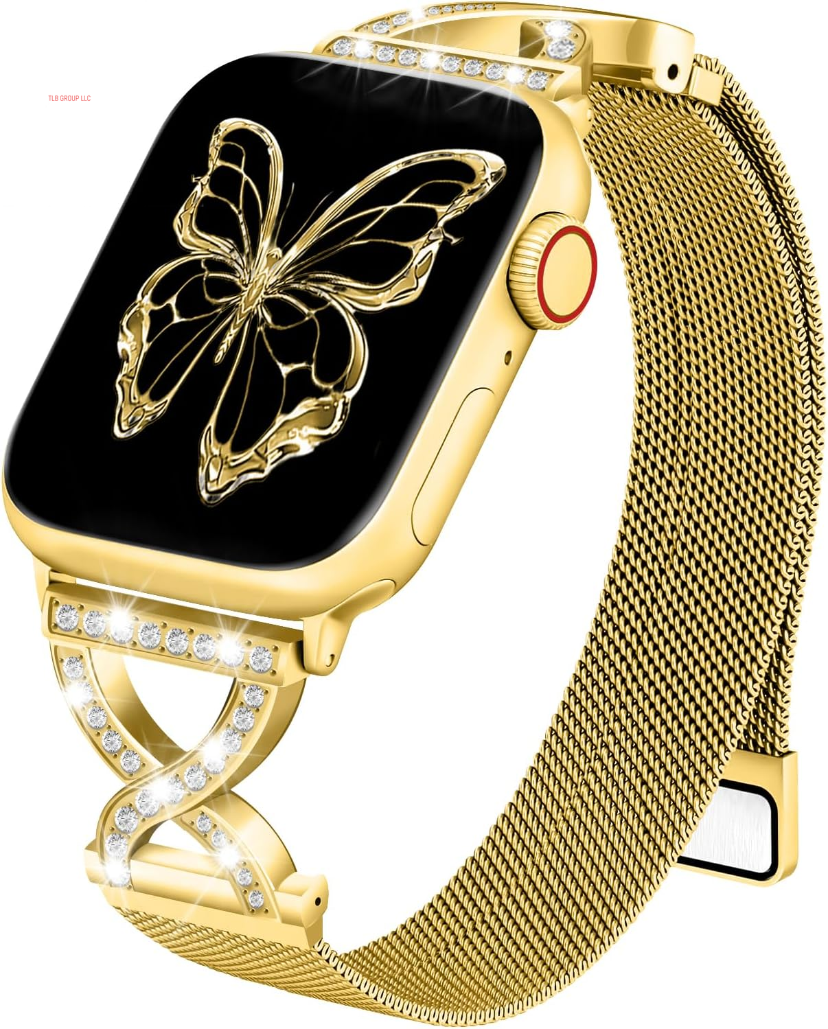 Metal Magnetic Band Compatible with Apple Watch 46Mm 42Mm 44Mm 45Mm 49Mm 38Mm 40Mm 41Mm, Stainless Steel Dressy Mesh Loop Strap with X-Shape Diamond Women