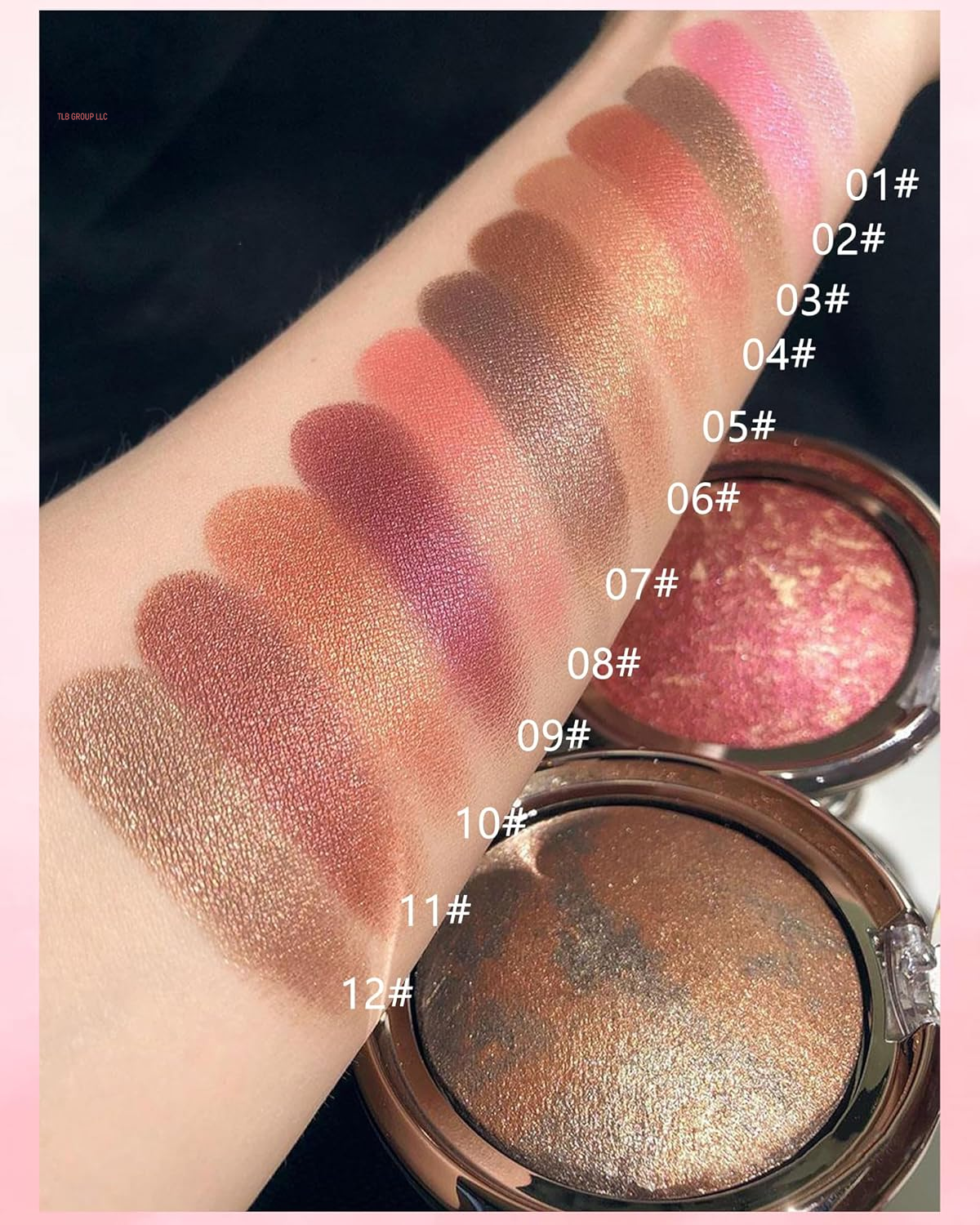 Baked Blush, Lighting Glow Marbleized Blush Powder Palette, Cruelty-Free Powder Blusher, Eyeshadow & Highlight for a Lightweight Shimmery Satin Face Makeup, Gift for Women (0.49Ounce)-01#Peachy