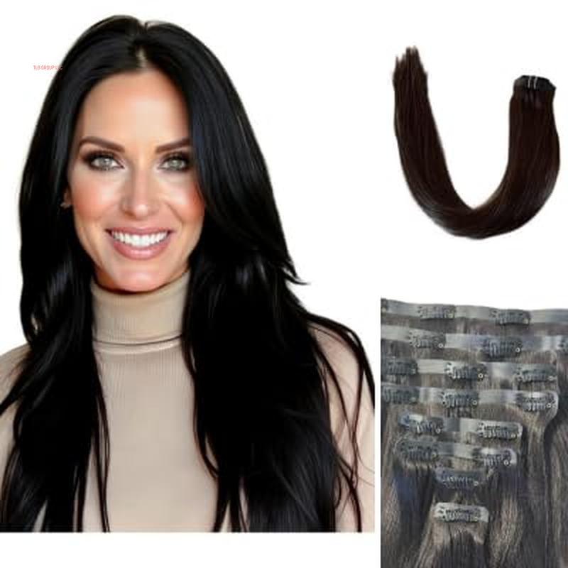 Remy Cuticle Intact Double Drawn Real Human Hair Straight Hair Seamless Invisible Clip in Hair Extentions #2 Dark Chocolate Brown 110G 20 Inch 8 Pcs