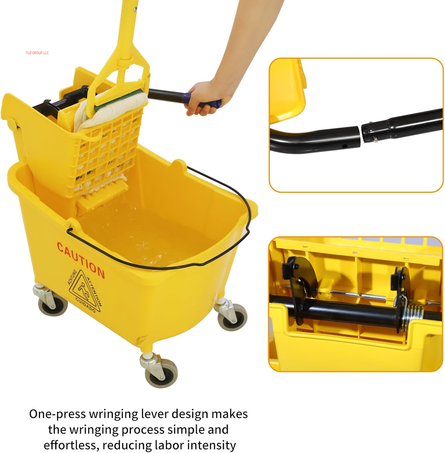 Commercial Mop Bucket with Side-Press Wringer for Floor Cleaning, 35 Quarts, Yellow, Including One Commercial Mop