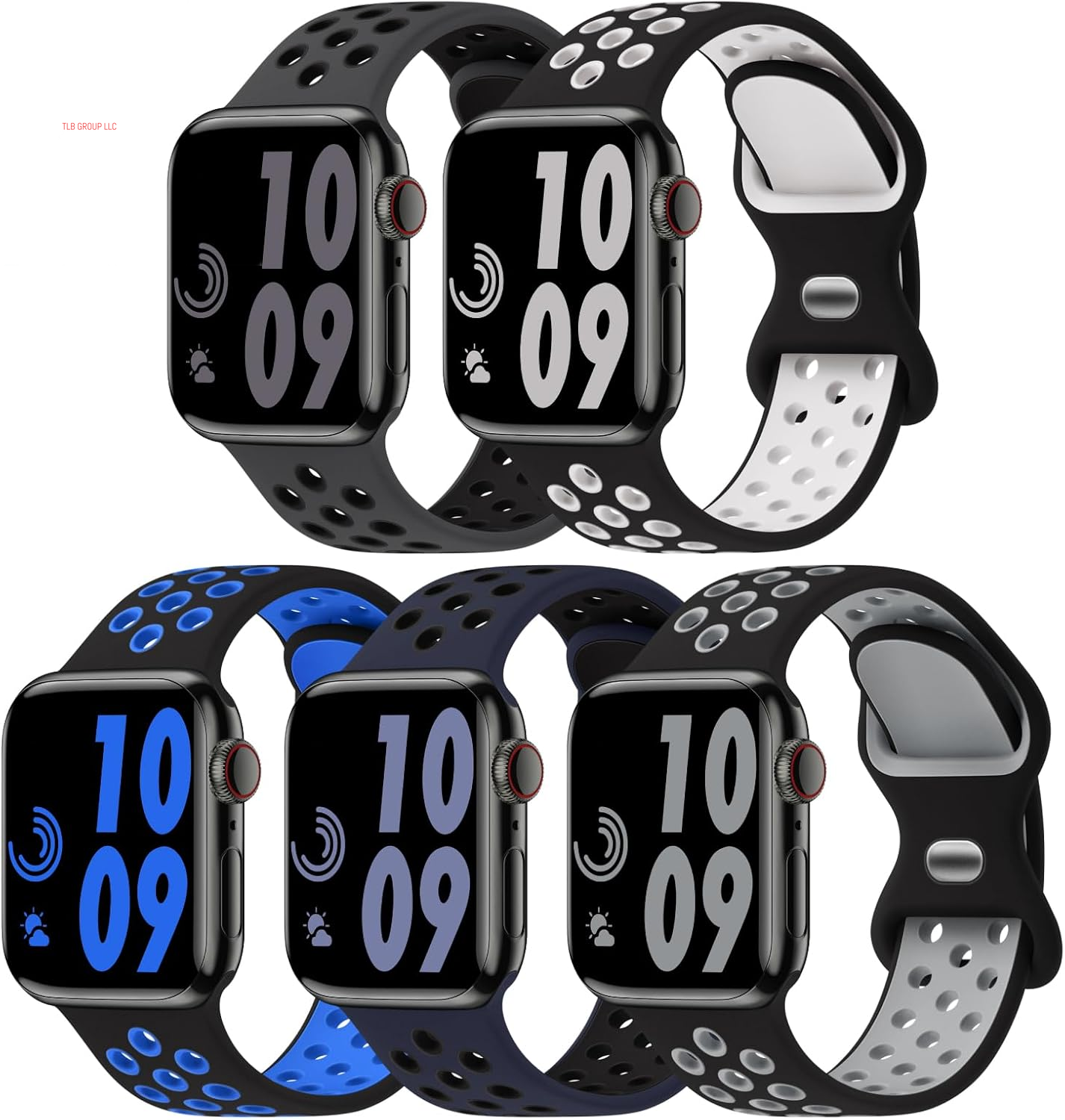 5 Pack Sport Bands Compatible with Apple Watch Band 44Mm 45Mm 46Mm 42Mm 41Mm 40Mm 38Mm 49Mm for Men Women, Breathable Silicone Wrist Strap for Iwatch Series 10 9 SE 8 7 6 5 4 3 2 1 Ultra 2