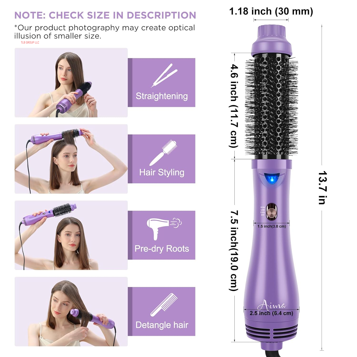 Hot Air Brush,  Salon One-Step Hair Dryer and Volumizer, 4-In-1 Hair Dryer Brush, Hair Styling Tools, Purple-Round