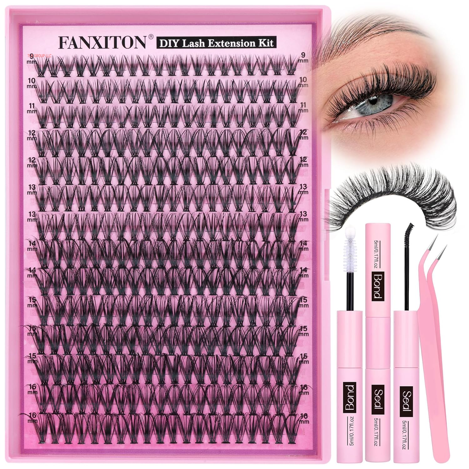 DIY Lash Extension Kit 40D+50D Volume Lash Clusters Kit with Lash Bond and Seal 280 Pcs Thick Individual Lashes 9-16 Mm D Mink Lashes Cluster, Lash Cluster Remover and Tweezers by