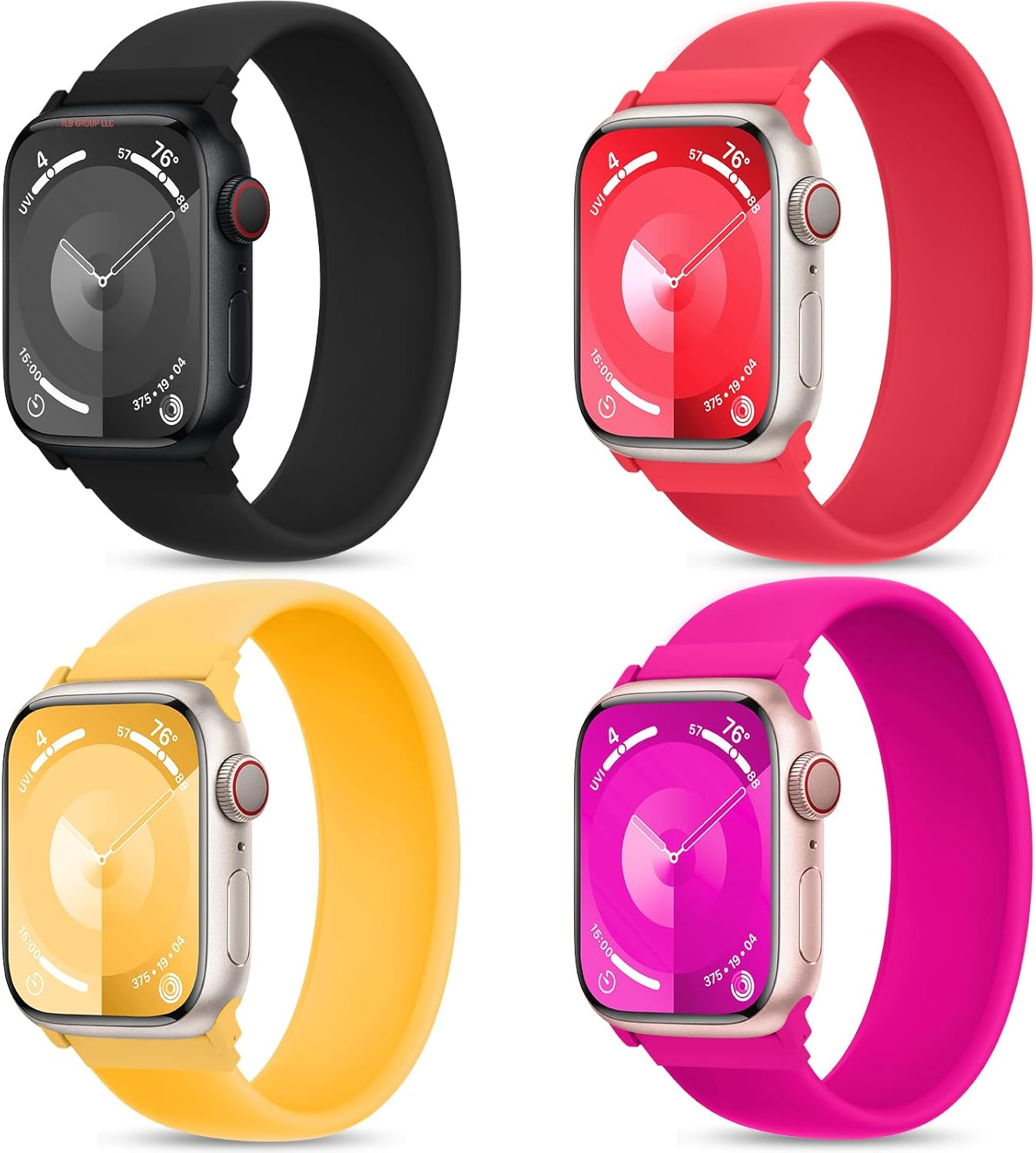 4 Pack Sport Solo Loop Bands Compatible with Apple Watch Band 40Mm 38Mm 41Mm 42Mm 44Mm 45Mm 49Mm 46Mm, Soft Silicone Waterproof Strap for Iwatch Bands Series 10 9 Ultra 8 7 6 5 4 3 2 1 SE Women Men