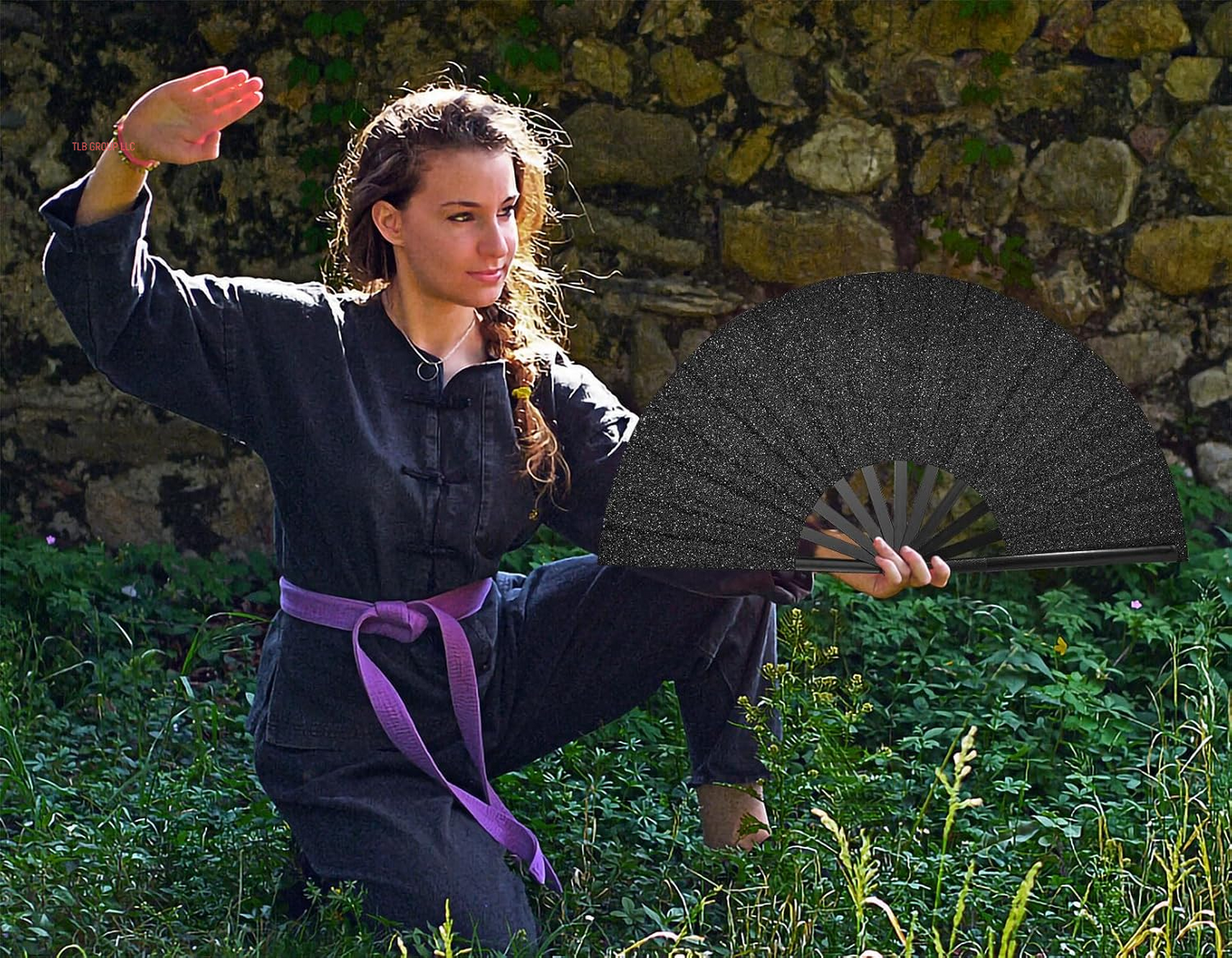 Rave Fans, Large Folding Hand Fan Popping Fan for Line Dancing, Big Clacking Fans Clap Fans Festival Fans Foldable for Boots on the Ground Dance,Music Festival, Party (Black)