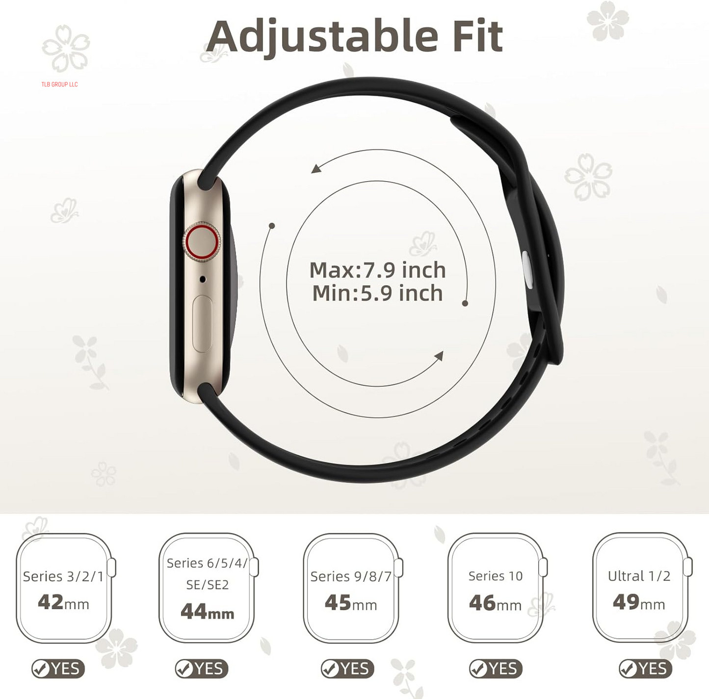 Floral Engraved Band Compatible for Apple Watch Bands for Women 40Mm 41Mm 38Mm 42Mm 44Mm 45Mm 46Mm 49Mm, Cute Flower Silicone Inlay Dressy Strap for Iwatch Series 10 9 8 7 6 5 4 3 2 SE Ultra