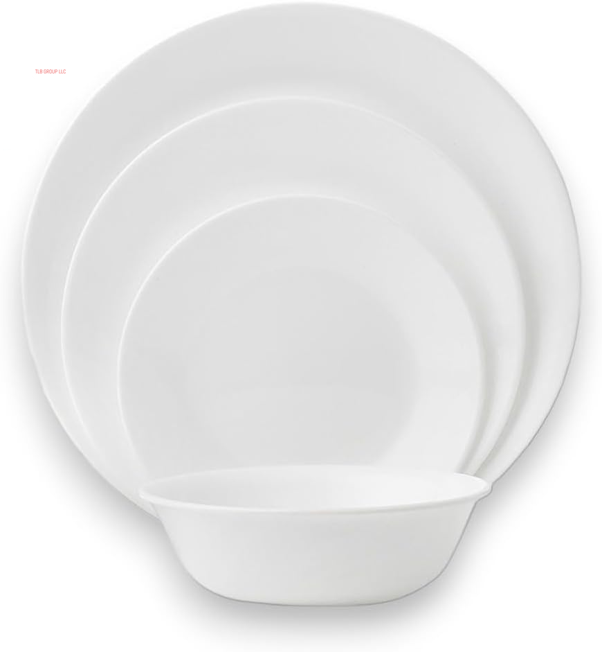 Vitrelle 18-Piece Service for 6 Dinnerware Set, Triple Layer Glass and Chip Resistant, Lightweight round Plates and Bowls Set, Winter Frost White