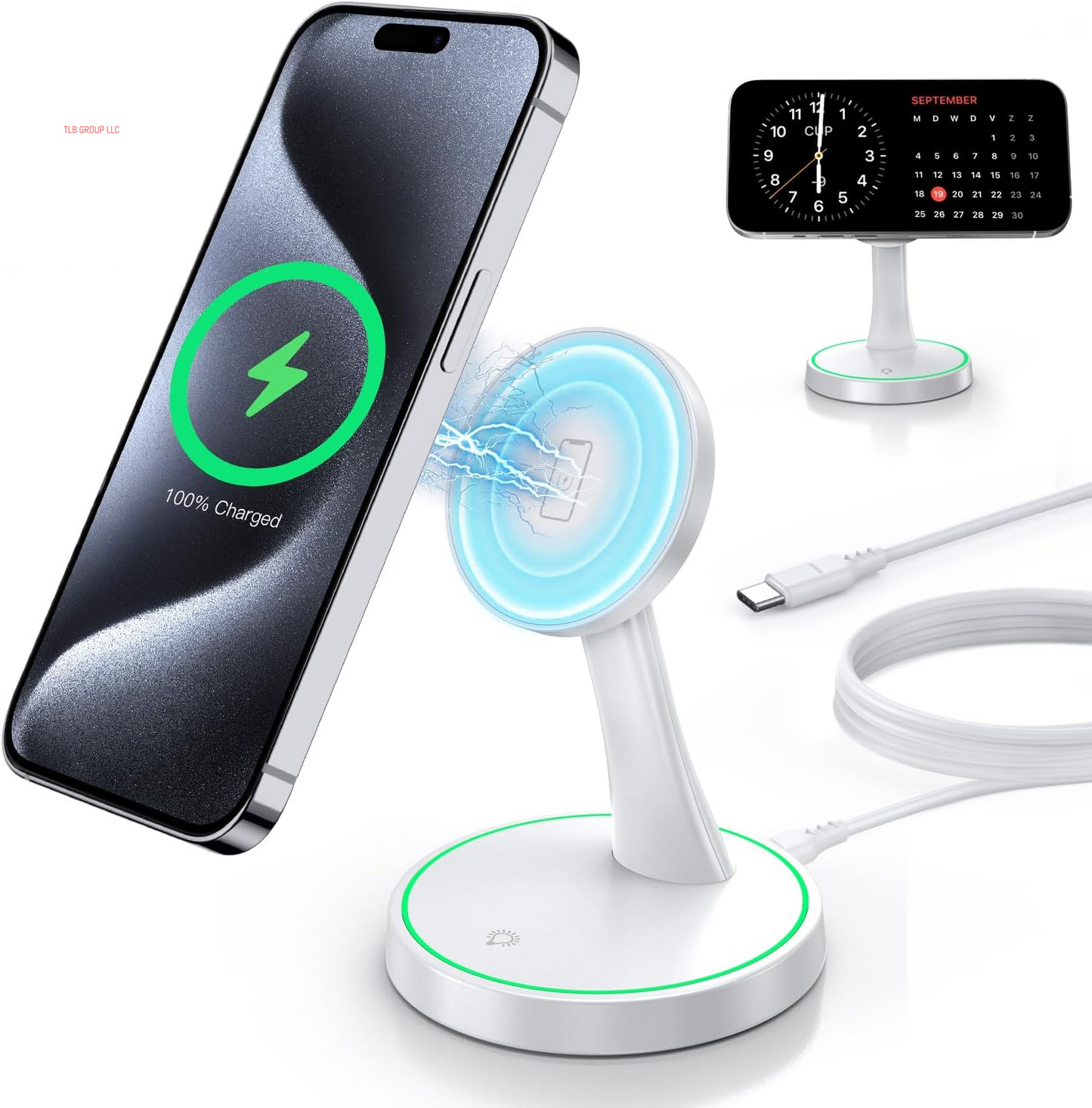 Magnetic Wireless Charger Stand 15W Fast Mag-Safe Charger for Iphone 16/16 Pro/16 Plus/16 Pro Max/15/14/13/12 Series Magnet Wireless Charging Station/Pad with Sleep-Friendly Light for Airpods