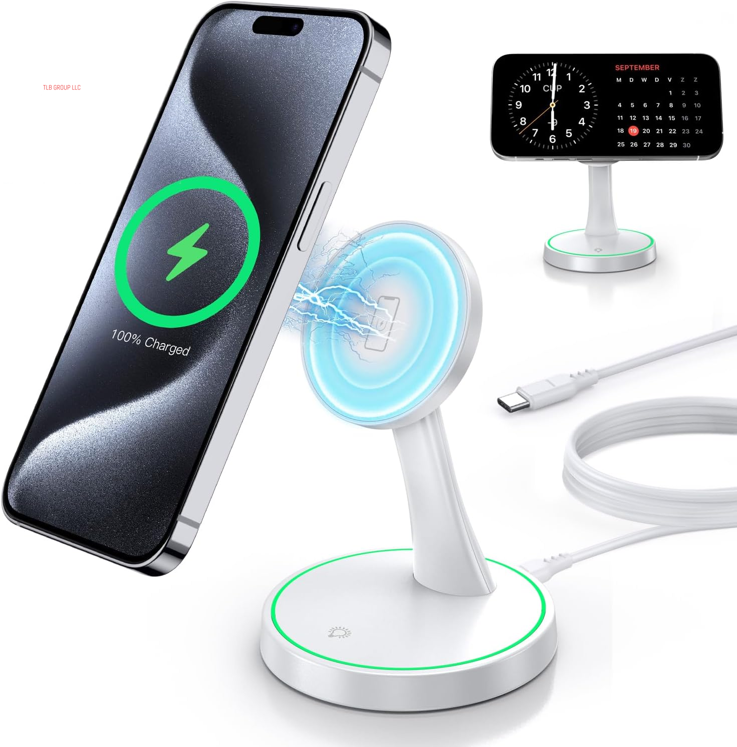 Magnetic Wireless Charger Stand 15W Fast Mag-Safe Charger for Iphone 16/16 Pro/16 Plus/16 Pro Max/15/14/13/12 Series Magnet Wireless Charging Station/Pad with Sleep-Friendly Light for Airpods