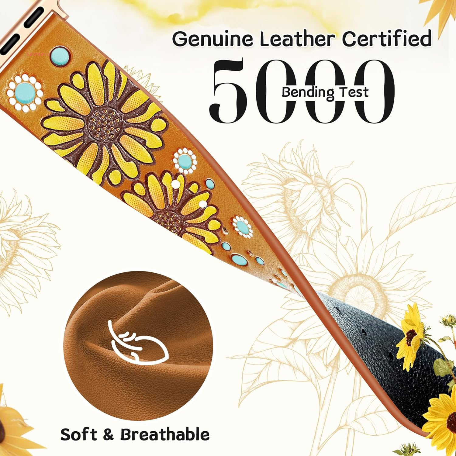 Geniuen Leather Band Compatible with Apple Watch Band 41/40/38/42Mm Women, Boho Western Embossed Floral Designer Leather Strap for Iwatch Series 10 9 8 7 6 5 4 3 2 1 SE Ultra/2, Orange