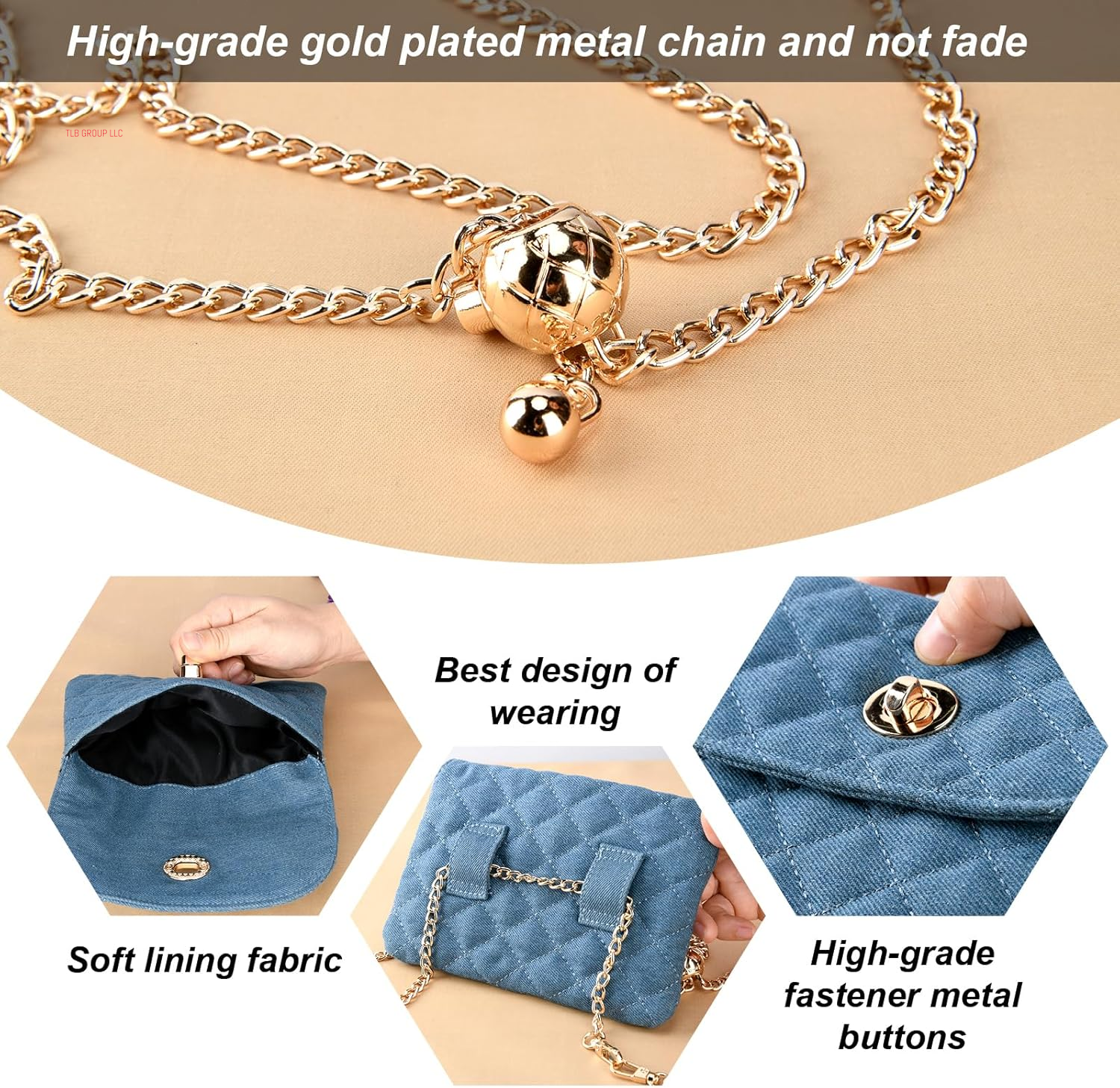 Chain Belt Bag for Women, Fasion Denim Waist Purse Cell Phone Bag for Women,Designer Checkered Crossbody Purse for Women.