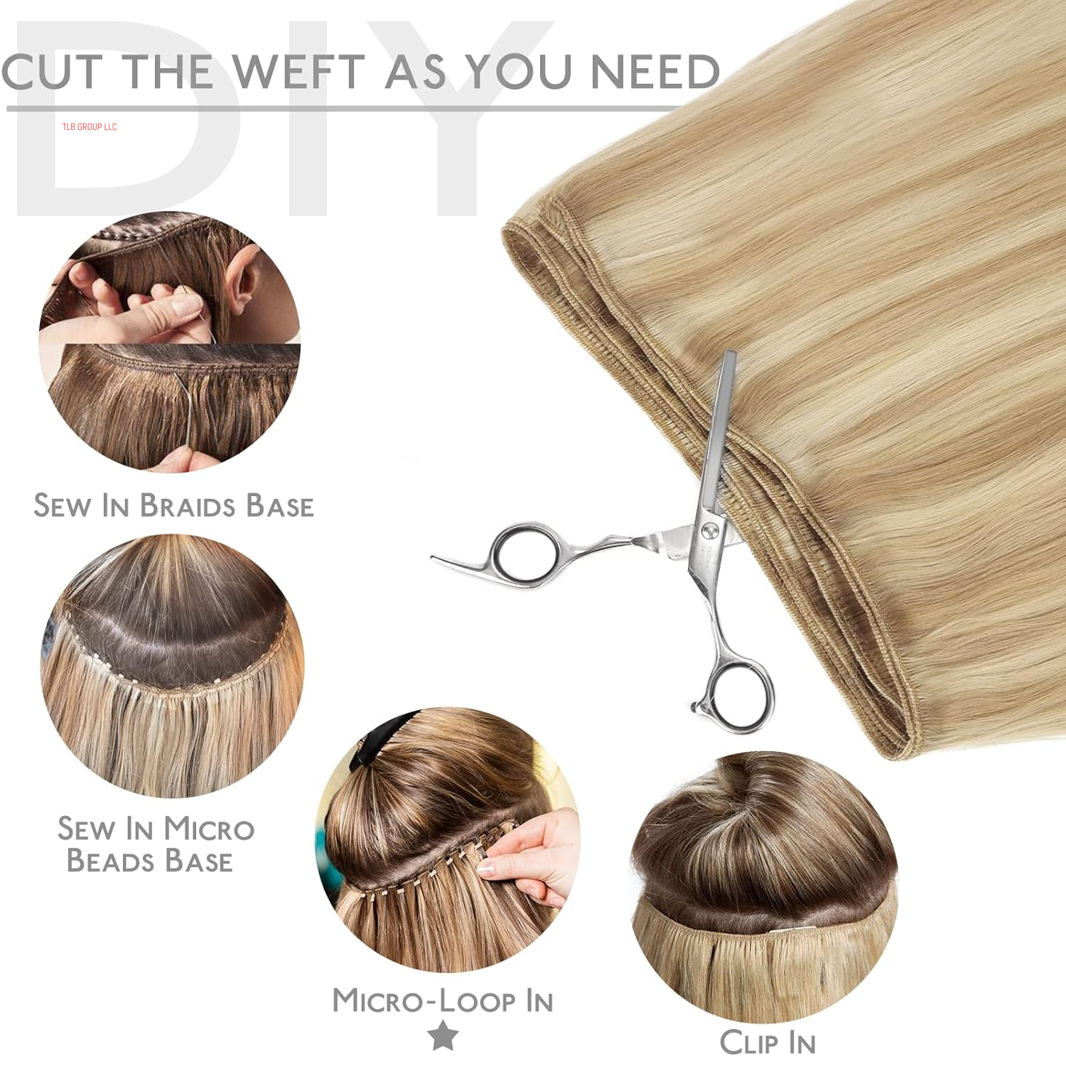 Sew in Hair Extensions Real Human Hair, 14 Inch 80G Light Blonde Highlighted Golden Blonde Machine Weft Hair Extensions Human Hair Hand Tied Weft Hair Extensions Sew In