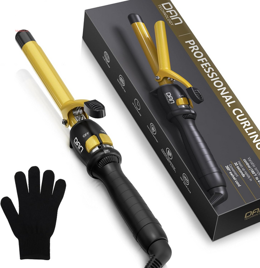 3/4 Inch Hair Curling Iron 19Mm Ceramic Tourmaline Curling Wand for All Hair Types Dual Voltage Hair Curler Fast Heat up Curling Tool for Salon, Hairdressing Beauty School, Gold Black