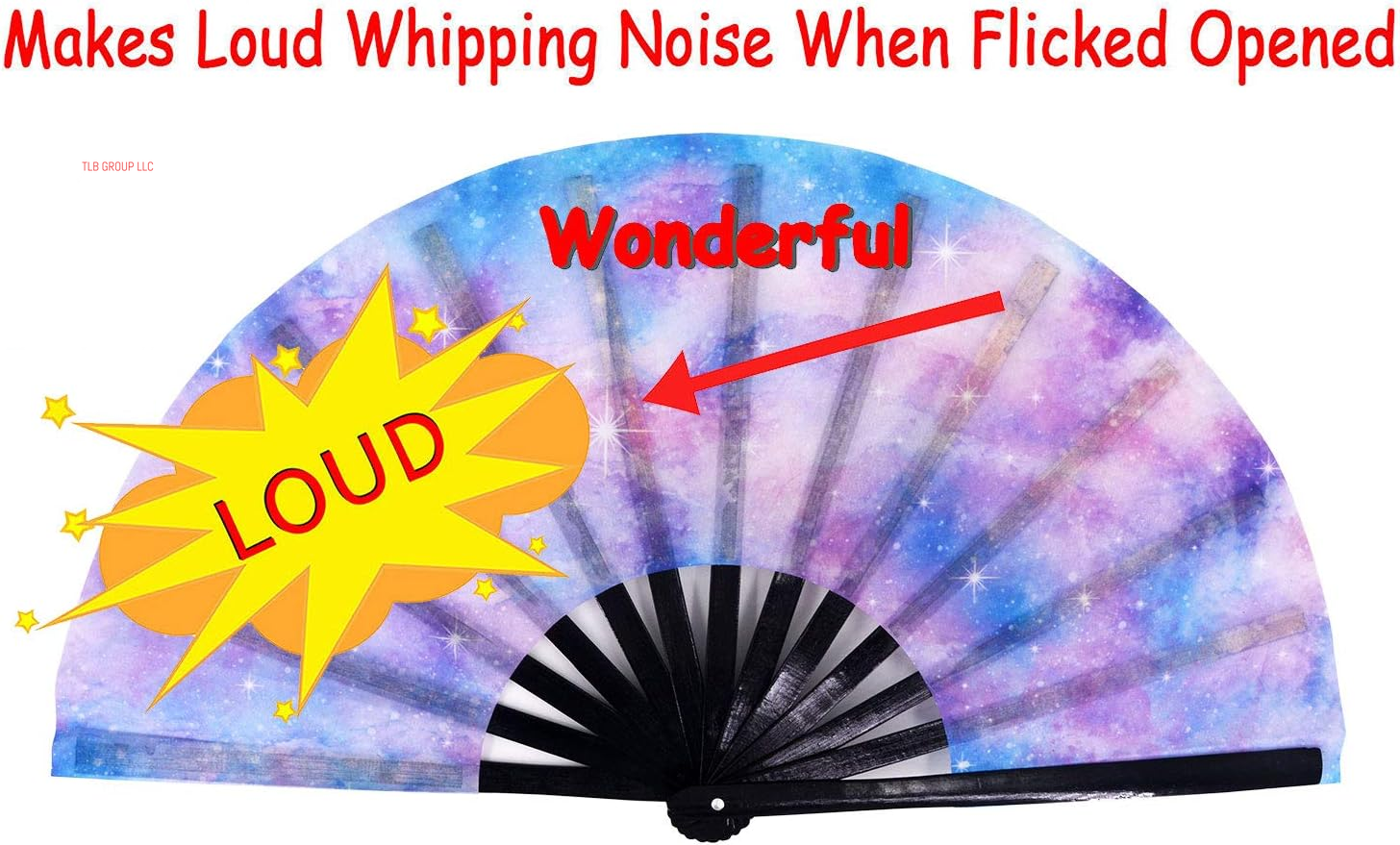 Large Folding Hand Rave Fan Popping Fans Clap Fans for Line Dancing, Big Clacking Fan for Boots on the Ground Dance,Party,Decoration,Festival (Galaxy)