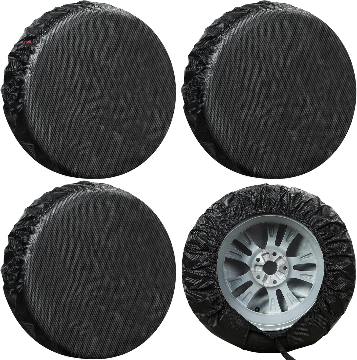 Tire Covers 4 Pack, Tough Tire Wheel Protector for Truck, SUV, Trailer, Camper, RV, Carbon Fiber Spare Tire Cover Sun Rain Snow Protector, Universal Fits Tire Diameters 24-26.5 Inches, Black