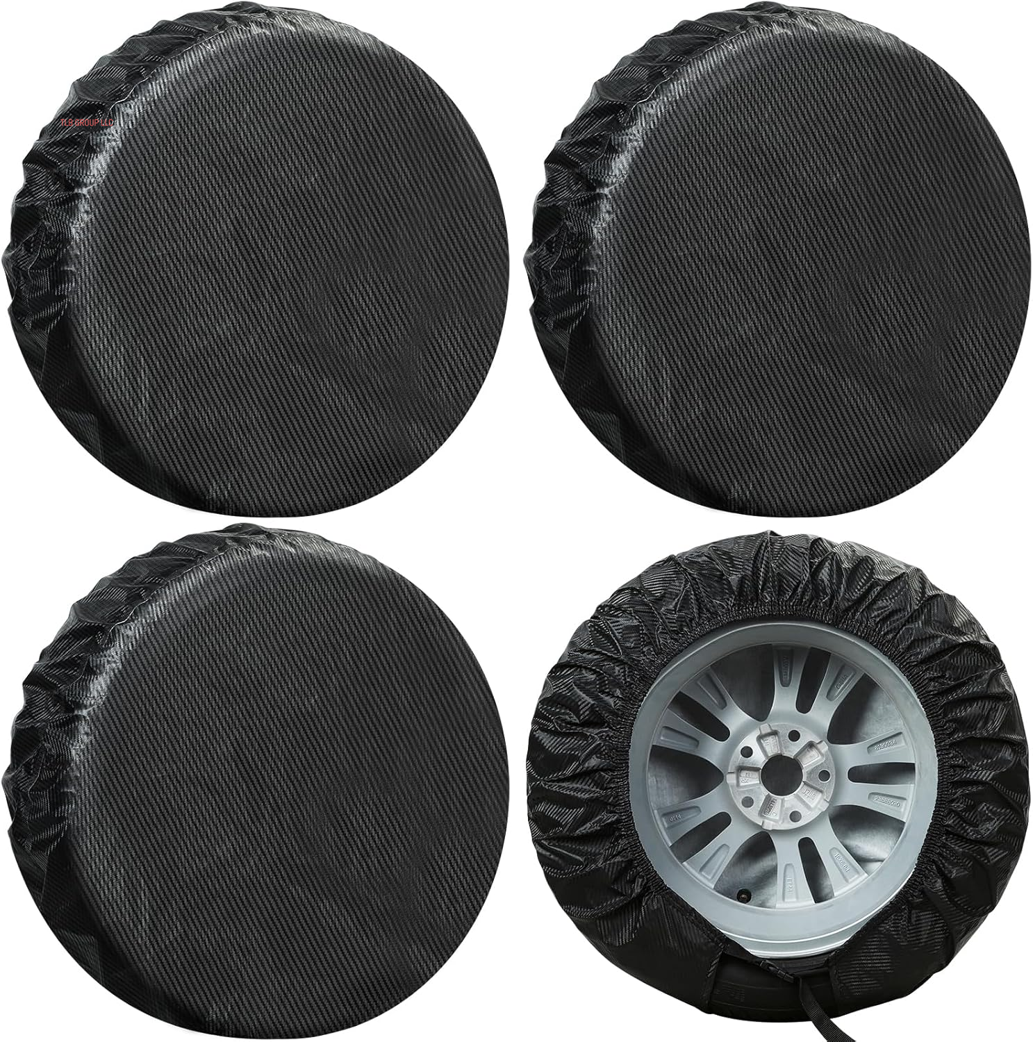 Tire Covers 4 Pack, Tough Tire Wheel Protector for Truck, SUV, Trailer, Camper, RV, Carbon Fiber Spare Tire Cover Sun Rain Snow Protector, Universal Fits Tire Diameters 24-26.5 Inches, Black