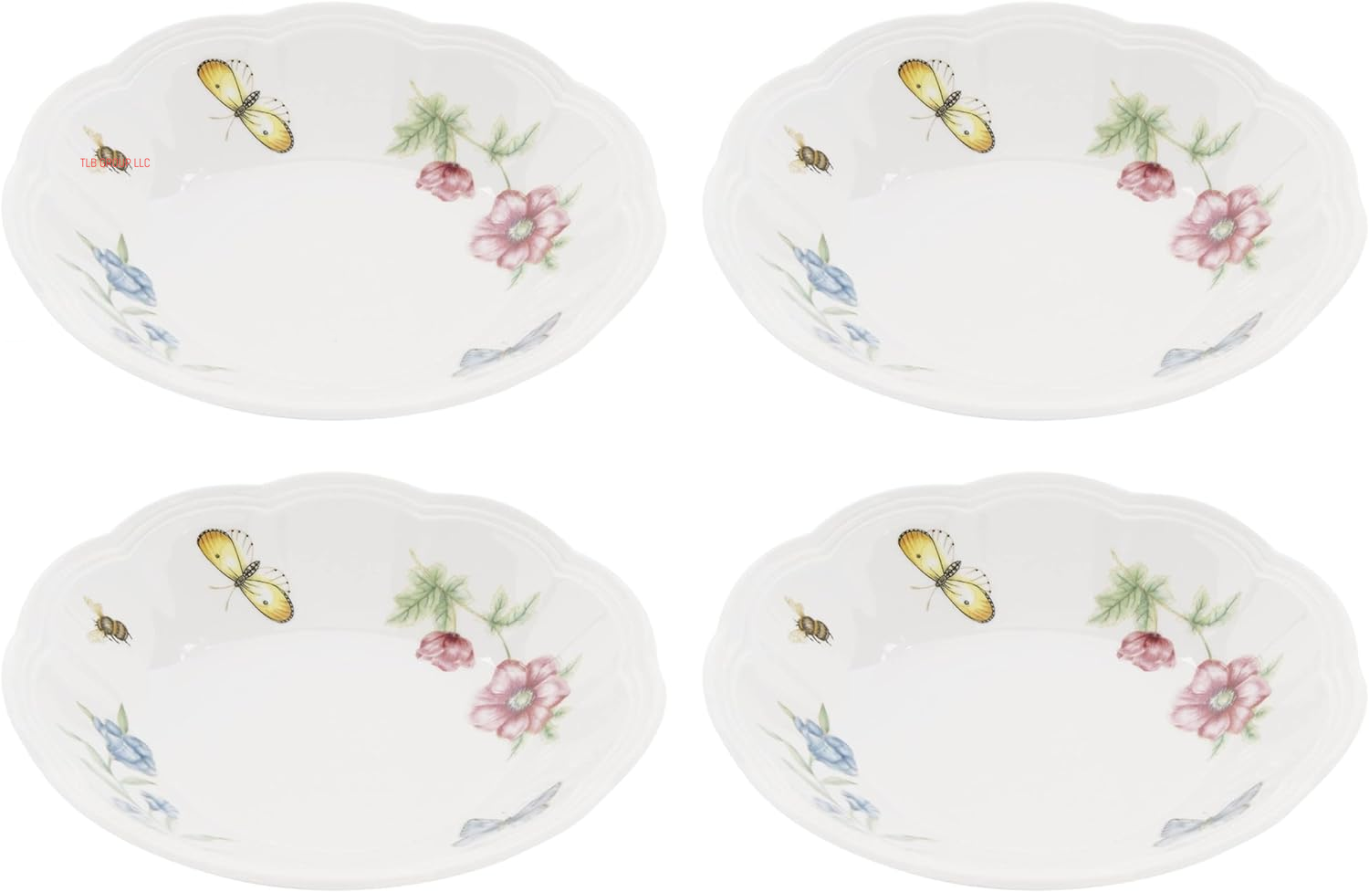 817046 Butterfly Meadow 6-Piece Tidbit Plate Set, White, 3.05 LB