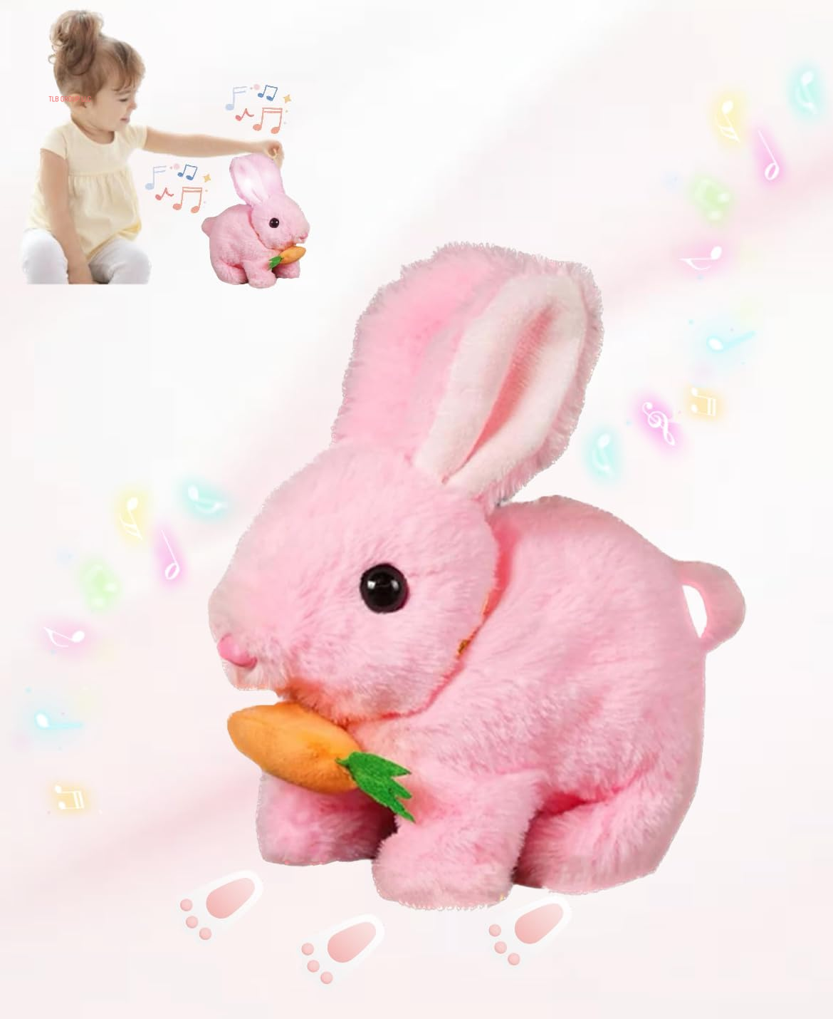 Bunby-My Realistic Bunny Toy, Easter Plush Interactive Realistic Bunny Robot, My Realistic Bunny Toy, Interactive Bunny Toy,Talking,Walking Twitching, and Shaking Ears Realistic Rabbit Toy (Pink)