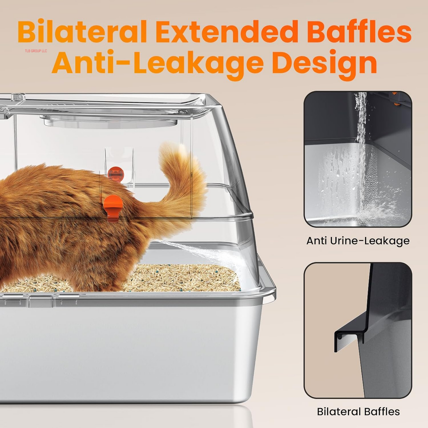 Stainless Steel Litter Box with Lid, 135° Flip-Top Extra Large Cat Litter Pan, Enclosed Metal Litter Box with Litter Scoop & Filter Pedal, Anti-Leakage, Odor Free, Front & Top Dual Entry